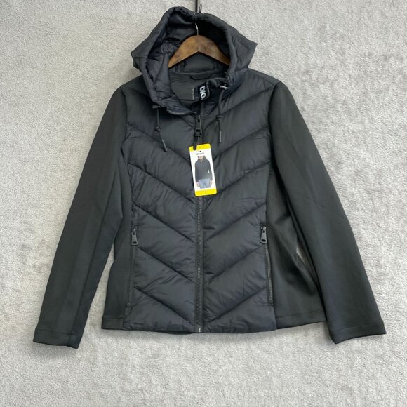 NEW Dkny Women's S Quilted Puffer Jacket  Hooded Black Jacket - Picture 1 of 6